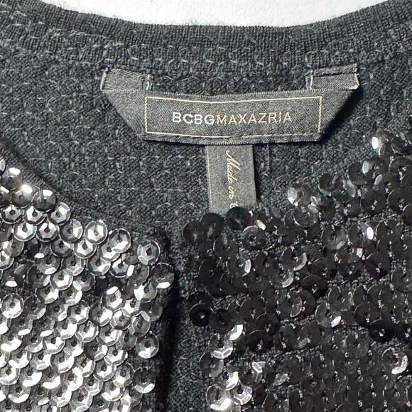 BCBG Max Azria Black Sequin Elbow Sleeve Bolo Short Jacket Size XS Holiday Party - Picture 5 of 8